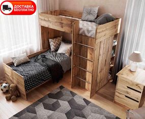 Дитяче ліжко кімната-горище Bed Room 3 колір Дуб Тахо, вибір кольору корпусу та фасадів
