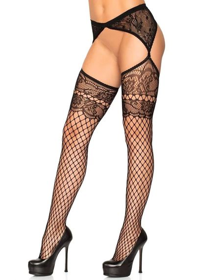 Чорні панчохи Leg Avenue Net Garterbelt Black