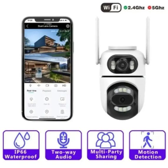 Вулична поворотна камера відеоспостереження WiFi Dual lens Q2 на 2 об'єктиви, 8Mp Type-C | Зображення 2
