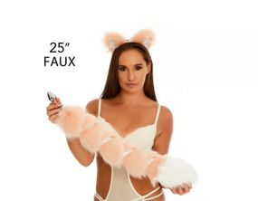 Анальний хвіст зі стрічкою без пробки, Персиковий з білим кінчиком, OKOVA 60 см. Sex Aura