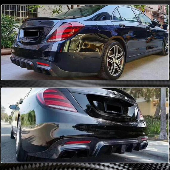 Дифузор заднього бампера з насадками (для S63/S65 AMG 2018-2021, Карбон) для Mercedes S-сlass W222 рр | Зображення 2