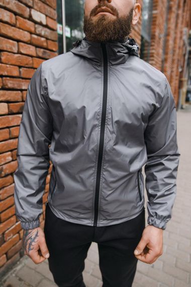 Мужская ветровка на молнии с капюшоном подкладка сетка цвет серый, размер S  BD0024 | Зображення 3