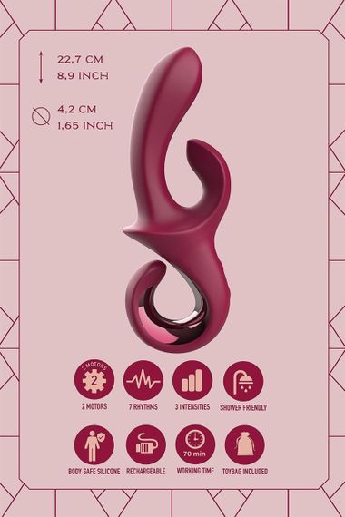 Вібратор-кролик Dreamtoys Glam Duo Vibrator з гачком ручкою, 22.7 х 4.2 см Sex Aura | Зображення 5