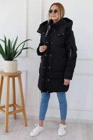 Жіноча куртка до коліна колір чорний р.XL 445364