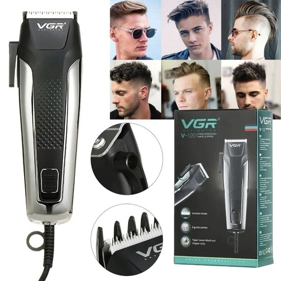 Машинка для стрижки волосся VGR V 120 / Професійна машинка для стрижки + 8 насадок та ножиці