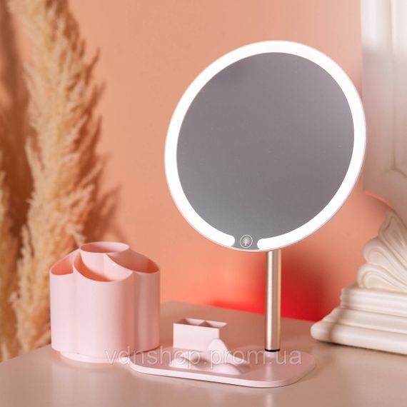Зеркало для макияжа с подсветкой круглое настольное Ø21 см с подставкой Розовое HP-10-9AP | Зображення 8