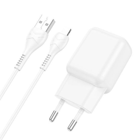 Набір СЗУ 110-240V HOCO C96A+ кабель Lighting, 1xUSB, 2.1A, кабель 1м, White | Зображення 1