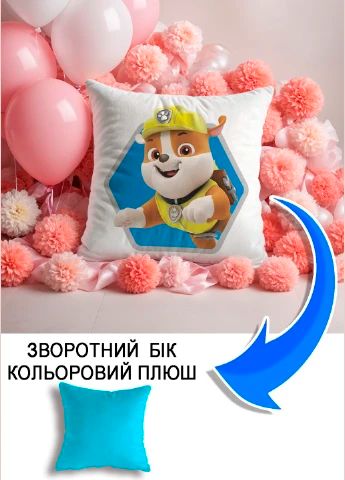 Подушка плюшева Мерч Крафт Дизайн з принтом paw patrol 2 блакитний плюш квадратна 33х33 см