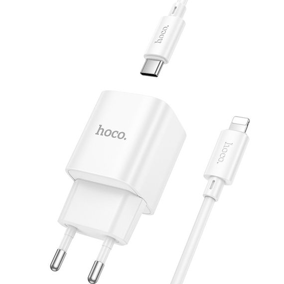 СЗУ Hoco C147A PD20W+QC3.0 (1USB-A/1C) + кабель Type-C to Lightning White | Зображення 5