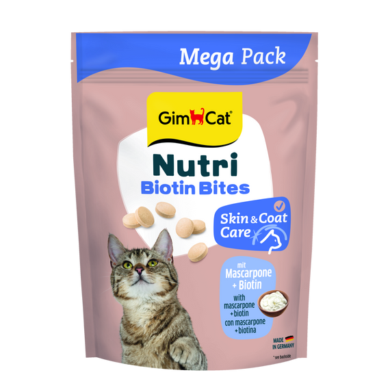 Вітаміни GimCat NUTRI BIOTIN BITES для котів  для покращення стану шкіри та шерсті з маскарпоне та біотином 425г