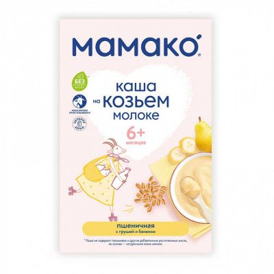 Детская каша MAMAKO пшеничная с грушей и бананом на козьем молоке 200 г (4607088795864) | Зображення 3