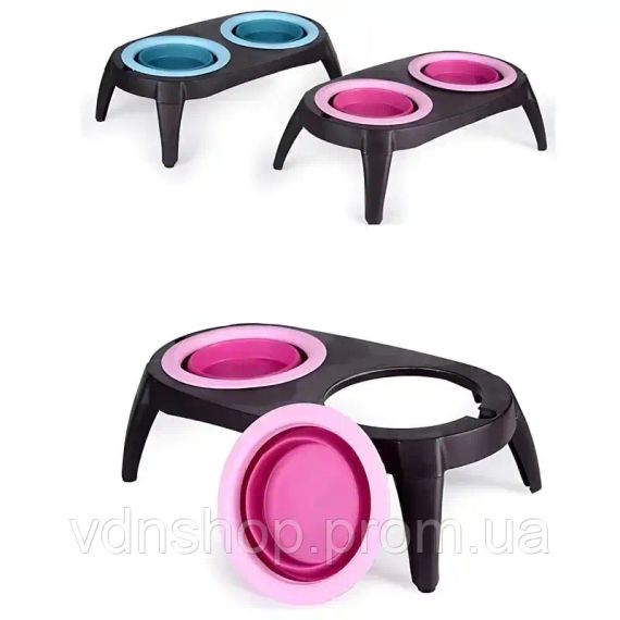 Миска Pet Bowl Set подвійна на складній підставці для собак та котів | Зображення 2