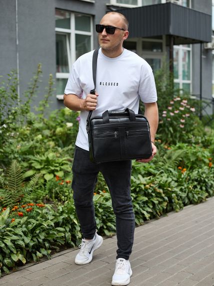 Мужской портфель для ноутбука 38х28х8, офисная кожаная сумочка, городская мужская деловая сумка, черная | Зображення 8