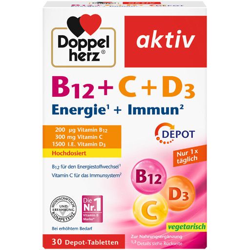 Комплекс вітамінів "Doppelherz aktiv B12 + C + D3" для Енергії + Імунітет, Німеччина