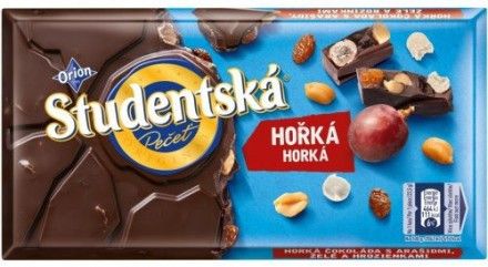 Шоколад чорний з шматочками сухофруктів, кокоса та арахісу Studentska Horka, 180 г, Чехія