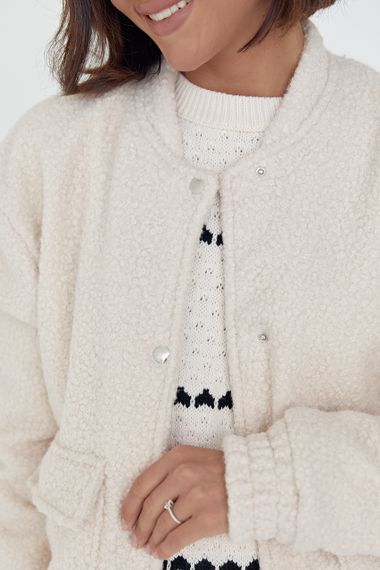 Женская куртка из букле на кнопках - кремовый цвет, M (есть размеры) | Зображення 3