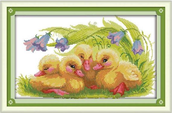 Набор для вышивания по нанесённой на канву схеме "The baby ducks".AIDA 14CT printed, 46*30 см