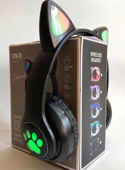 Бездротові дитячі навушники Cat STN-28 Bluetooth з підсвіткою котячі вушка чорні | Зображення 5