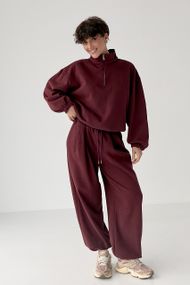 Зимовий однотонний спортивний костюм із затяжками - бордо цвет, M (є розміри)