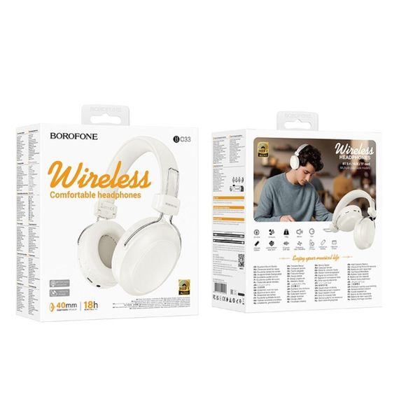 Бездротові навушники BOROFONE BO33 Melody BT headphones Milky White | Зображення 1