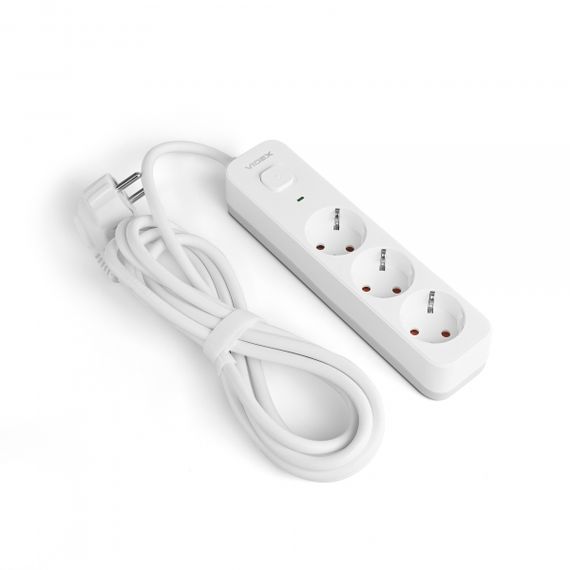 Мережевий подовжувач VIDEX ONCORD з/з 3п 3м (3x1.5мм) з кнопкою White | Зображення 1