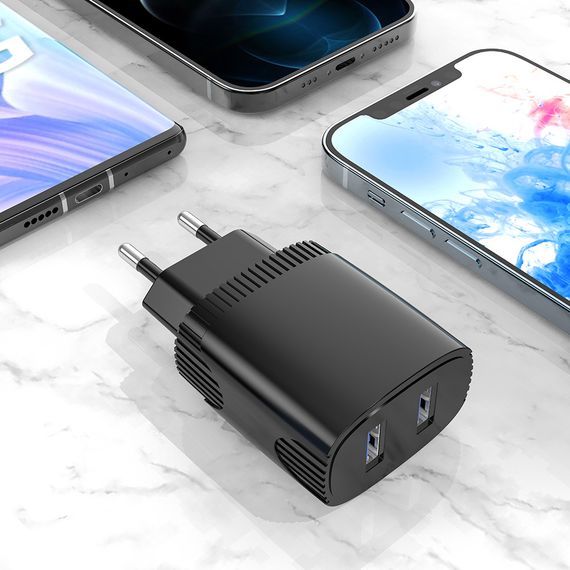 Мережевий зарядний пристрій Aspor A811 (2USB/2.4 A) + кабель USB — Type-C чорний | Зображення 2