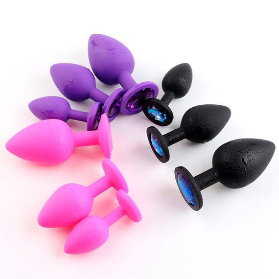 Набір силіконових анальних пробок із кристалом 3шт. (S, M, L) фіолетовий | Зображення 2