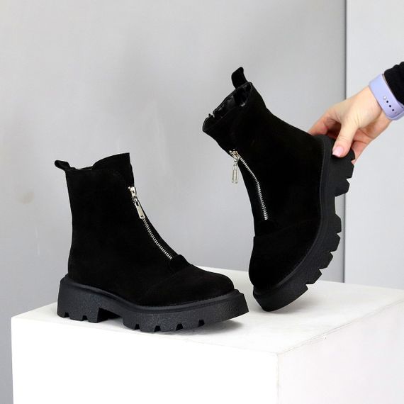 Теплі повсякденні чорні замшеві черевики на блискавці низький хід 38