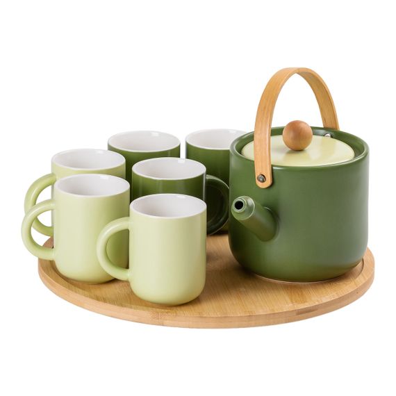 Чайный сервиз на 6 персон с бамбуковой вращающейся подставкой, зеленый HP-15-23 | Зображення 6