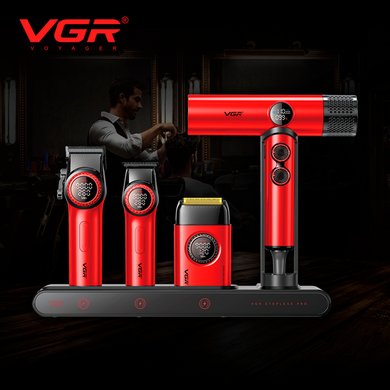Набор VGR STEPLERSS RPO 4 IN 1 RED, машинка для стрижки, триммер, электробритва, фен | Зображення 6