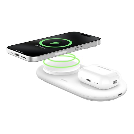 Зарядний пристрій Belkin бездротовий 2в1 15Вт Pad Qi2, білий (WIZ021VFWH) | Зображення 2
