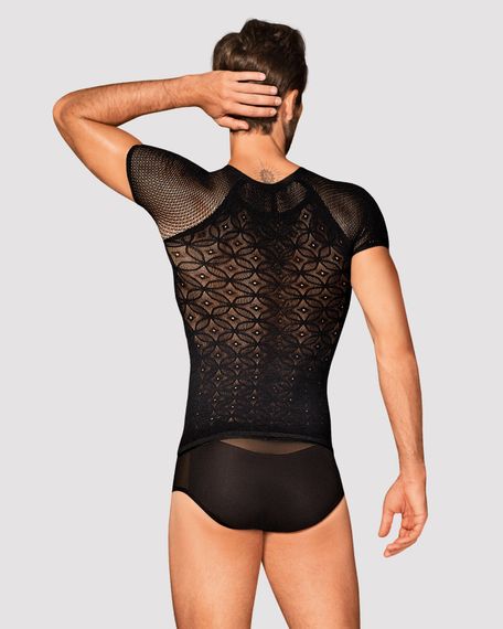 Чоловіча напівпрозора футболка з орнаментом Obsessive T102 T-shirt S/M/L, чорна | Зображення 1
