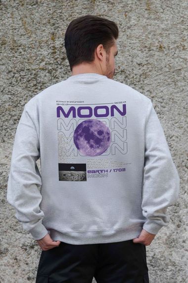 Утеплений оверсайз світшот на флісі з принтом Without Moon Gray