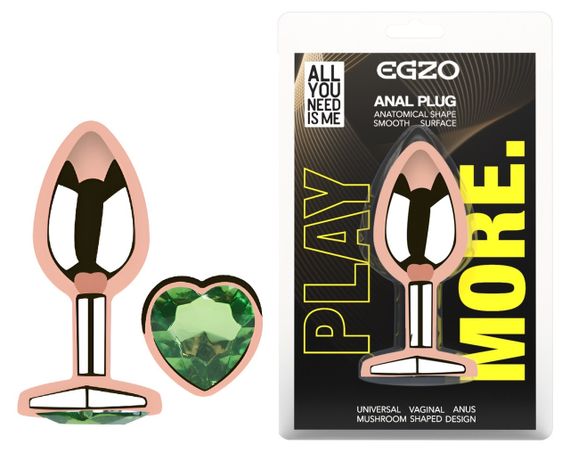 Анальная пробка с кристаллом EGZO - Rose Gold Heart Plug Green size S Sex Aura