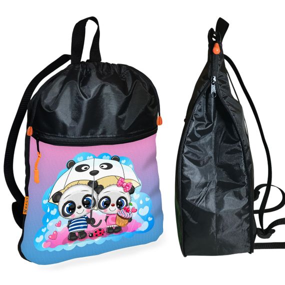 Рюкзак-мішок для школи Панди під парасолькою дитяча сумка для взуття та спортивного одягу (01546)