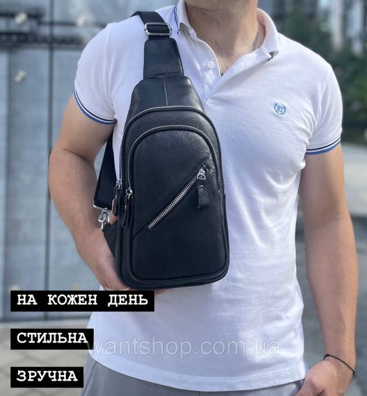 Чоловічий шкіряний слінг через плече Tiding Bag чорний TM-83553 | Зображення 7
