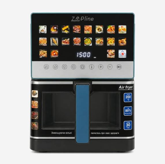 Аэрофритюрница Zepline ZP-00345 Air Fryer мультипечь объем 13 л 20 программ сенсорное управление встроенный гриль 2200 Вт Черный | Зображення 5