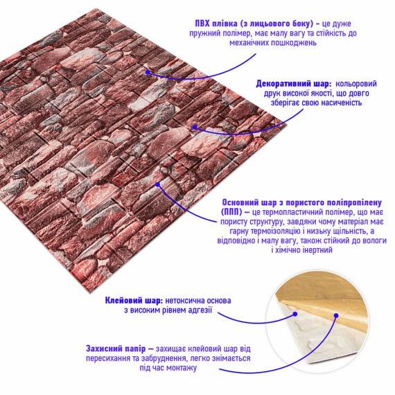 Самоклеюча декоративна 3D панелі 700х770х5мм Матовий камінь (060M) SW-00000635 | Зображення 1