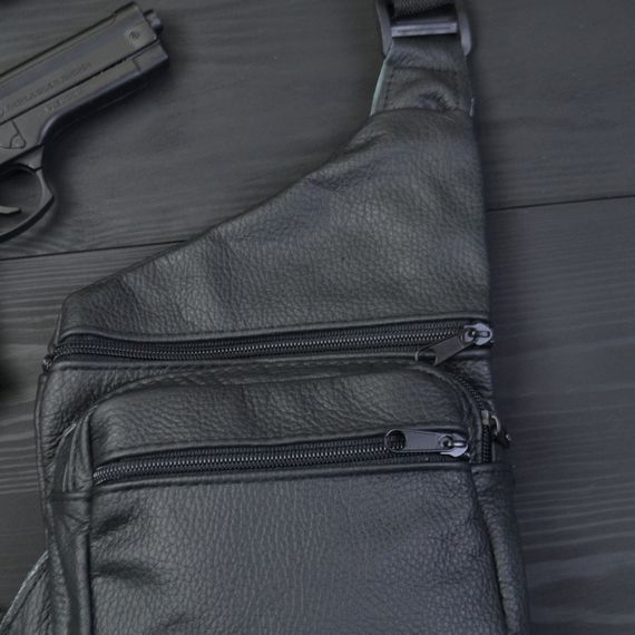 Чоловіча сумка з натуральної шкіри, тактична сумка - месенджер чорна, тактична сумка на груди | Зображення 4