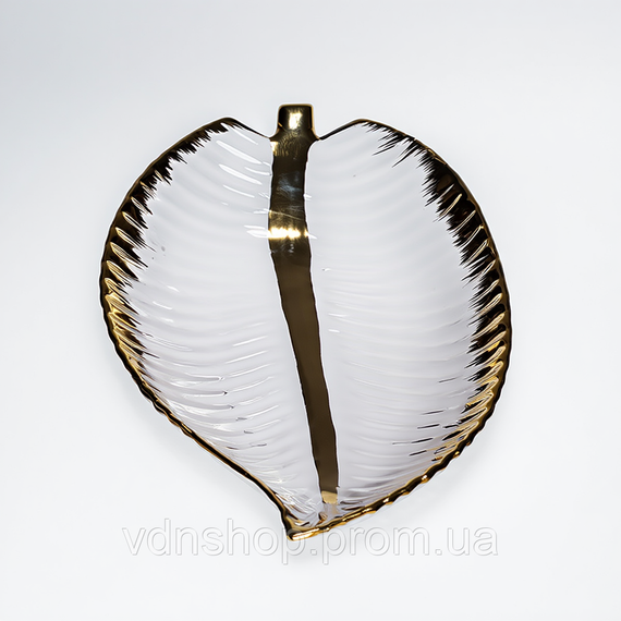 Блюдо декоративное в форме листика 40 см фарфоровое белое с золотом WH046 | Зображення 1