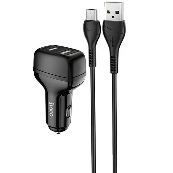 АЗП Hoco Z36 Leader 2.4A (2USB-A) + кабель USB to MicroUSB Чорний