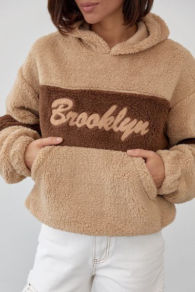 Женское худи из экомеха с надписью Brooklyn - светло-коричневый цвет, S (есть размеры) | Зображення 3