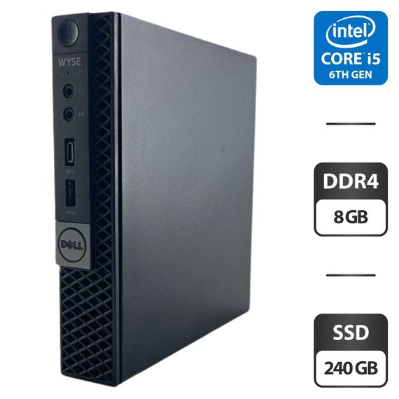 Неттоп Dell OptiPlex 7050 Micro USFF / Intel Core i5-6500T (4 ядра по 2.5 - 3.1 GHz) / 8 GB DDR4 / 240 GB SSD / Intel HD Graphics 530 б/у