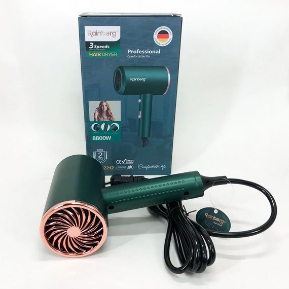 Фен Rainberg RB-2212 8800 W с регуляцией температуры и скорости для сушки и укладки волос. UZ-372 Цвет: зеленый | Зображення 4