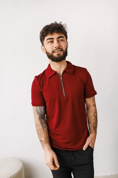 Мужское поло-футболка на пуговицах BD0046 цвет бордовый, размер M | Зображення 1