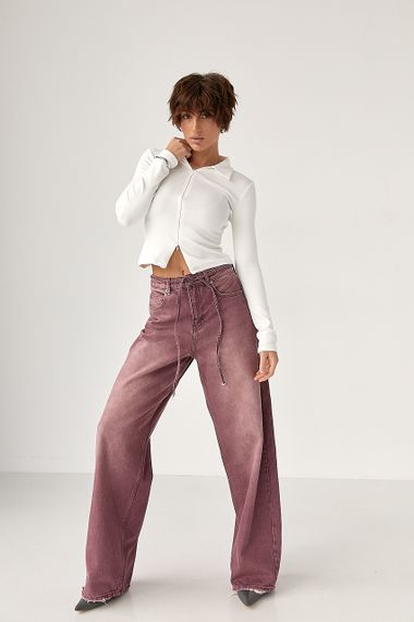 Приталений лонгслів-поло на блискавці - молочний цвет, XL (є розміри) | Зображення 2