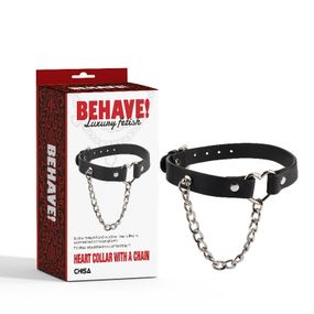 Ошейник с декоративным сердцем и серебристой цепочкой Chisa BEHAVE! Luxury Fetish черный sexstyle