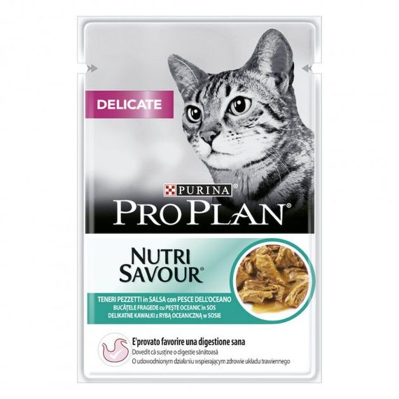 Purina Pro Plan (Пуріна Про План) Delicate Nutrisavour - Вологий корм з океанічною рибою для дорослих котів з чутливим травленням (шматочки в соусі) 85 г