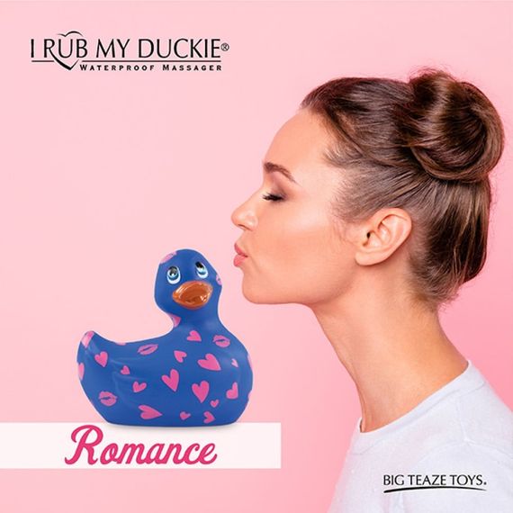 Вибратор уточка для клиторальной стимуляции Big Teaze Toys Rub My Duckie синяя в сердечках sexstyle | Зображення 6