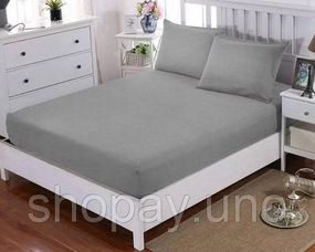 Серый Простынь махровая на резинке с наволочками Anisa (220х240+30 см)